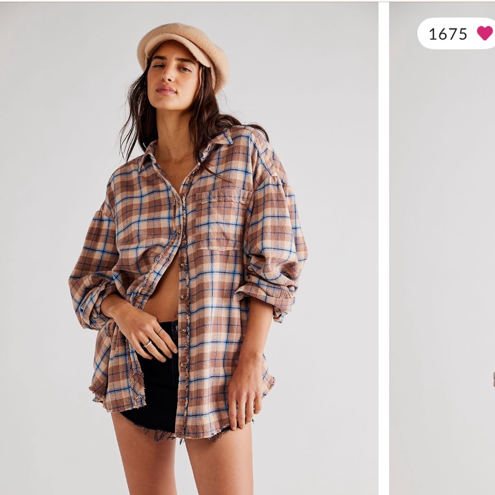 We The Free Tan Plaid Button-Down Shirt